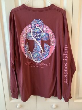 Simply Southern “ My Strength My Anchor “ L/S Maroon Tee Sz XL - IEC